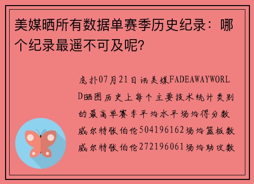 美媒晒所有数据单赛季历史纪录：哪个纪录最遥不可及呢？